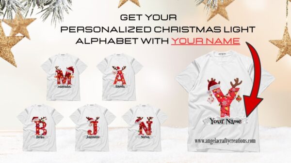 Personalized Custom Name Christmas Light Alphabet T-shirt A–Z Xmas Letters Personalized Custom Name Christmas Light Alphabet T-shirt A–Z Xmas Letters